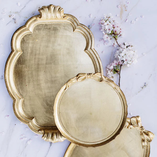 Florentine Wooden Accessories Gold Handled Large Tray