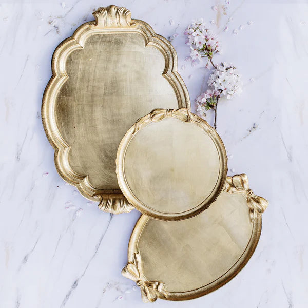 Florentine Wooden Accessories Gold Bow Handled Oval Tray