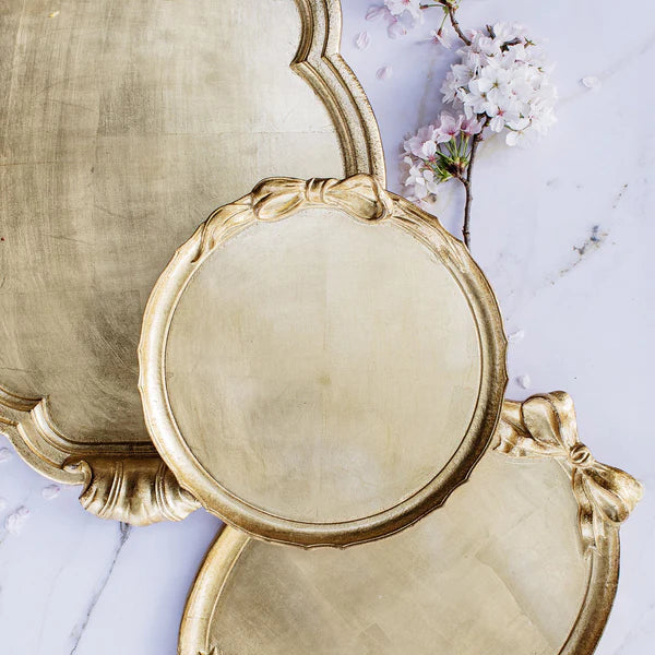 Florentine Wooden Accessories Gold Bow Round Tray