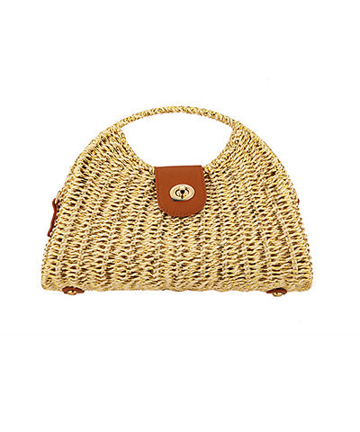 Metallic Half Moon Straw Clutch