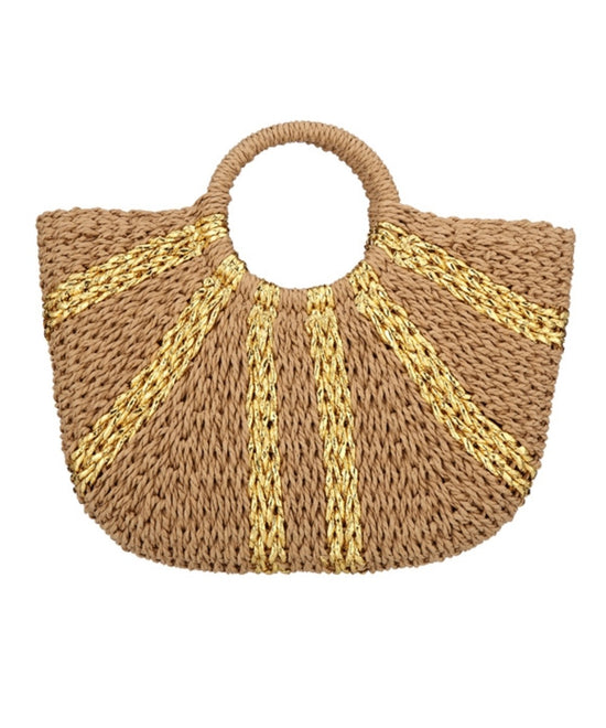 Multi Gold Line Straw Tote