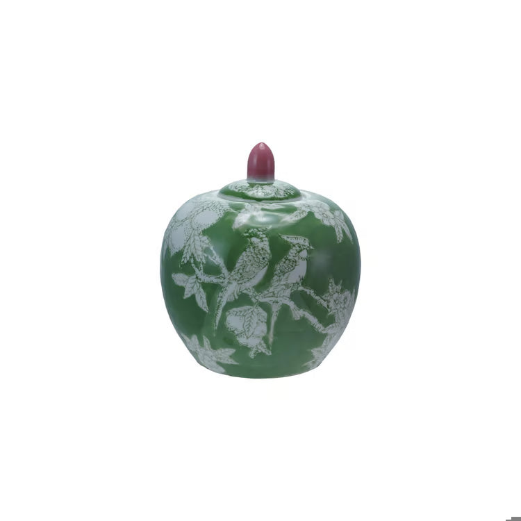 Green Bird Garden Ginger Jar