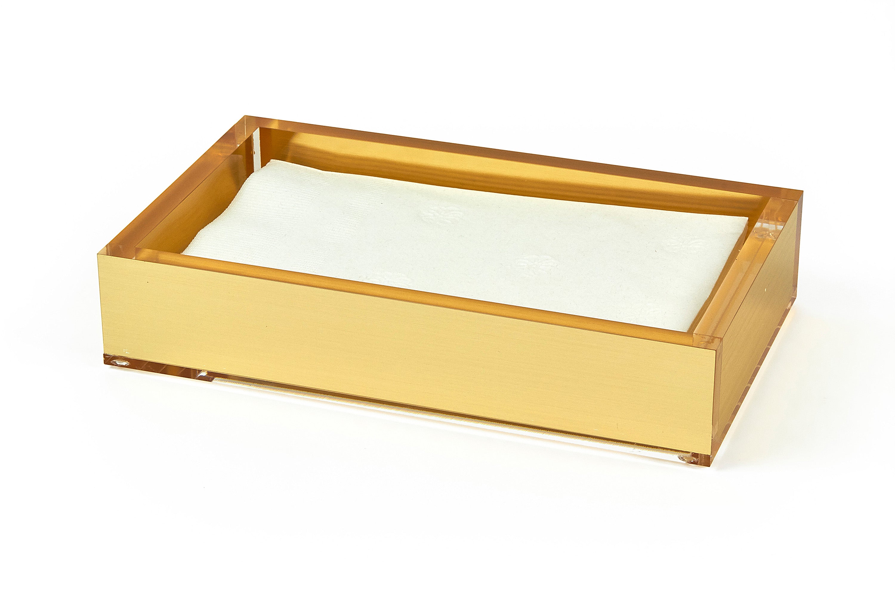 Lucite Bathroom Napkin Tray - Gold