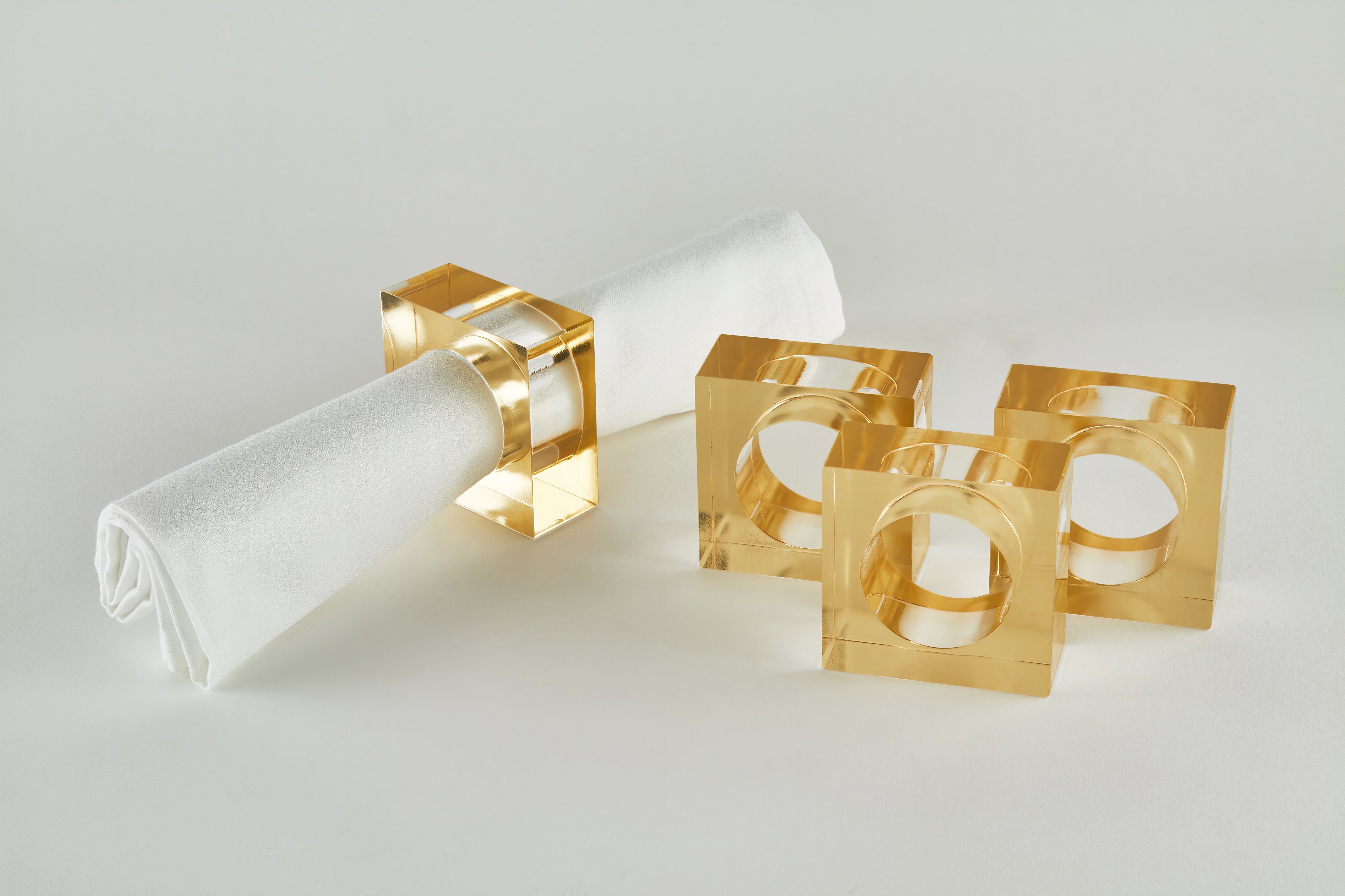 Lucite Napkin Rings - Set of 4 - Gold