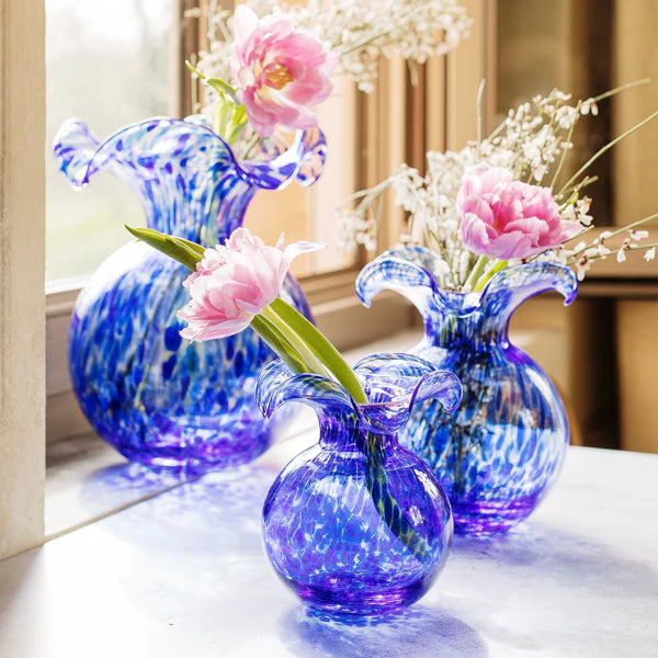 Hibiscus Glass Cobalt Tortoiseshell Small Fluted Vase
