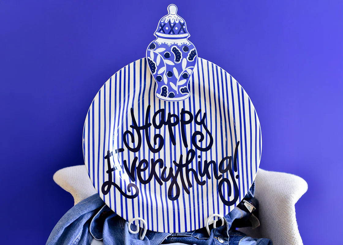 Indigo Skinny Stripe Big Happy Everything! Round Platter