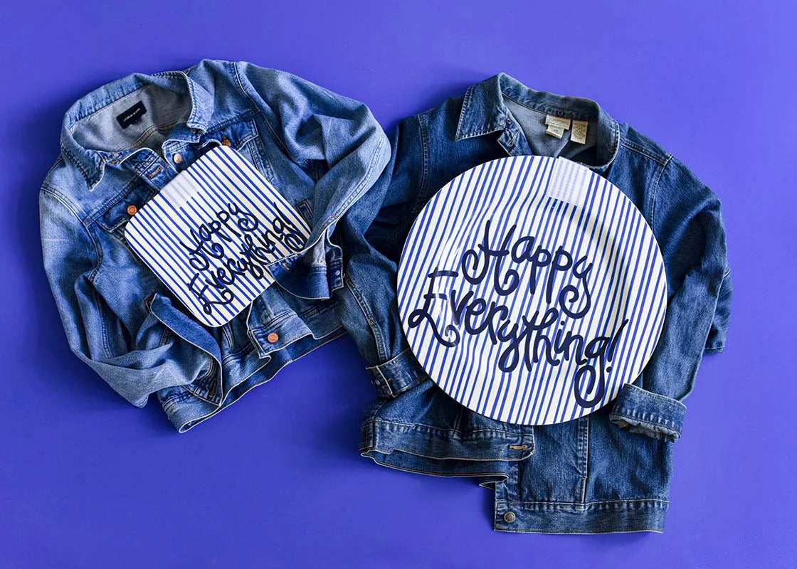 Indigo Skinny Stripe Big Happy Everything! Round Platter