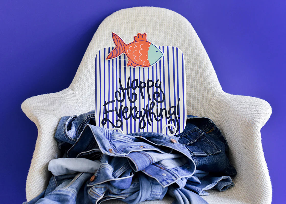 Indigo Skinny Stripe Mini Happy Everything! Square Platter