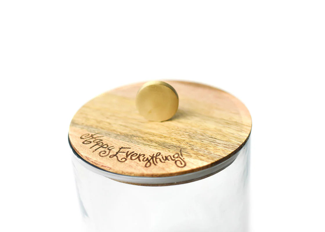 WOODEN LID HAPPY EVERYTHING GLASS JAR