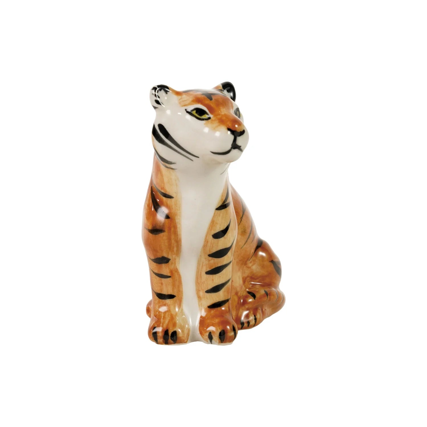 Ceramic tiger figurine on a white background