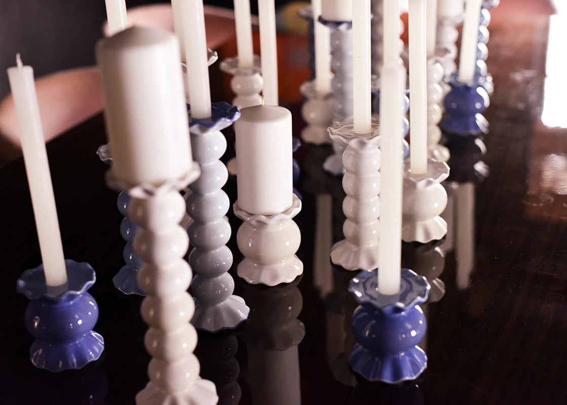 SMOKE LARGE RUFFLE KNOBBED CANDLE HOLDER