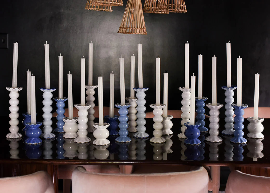 SMOKE LARGE RUFFLE KNOBBED CANDLE HOLDER