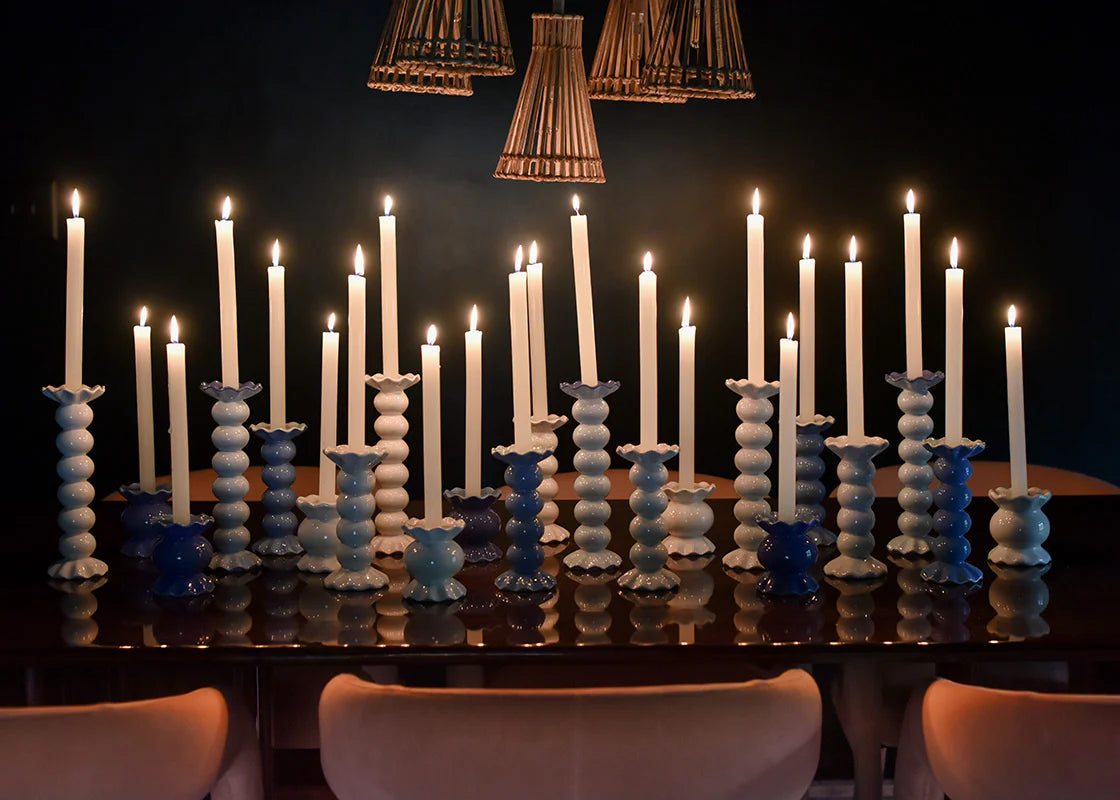 SMOKE LARGE RUFFLE KNOBBED CANDLE HOLDER