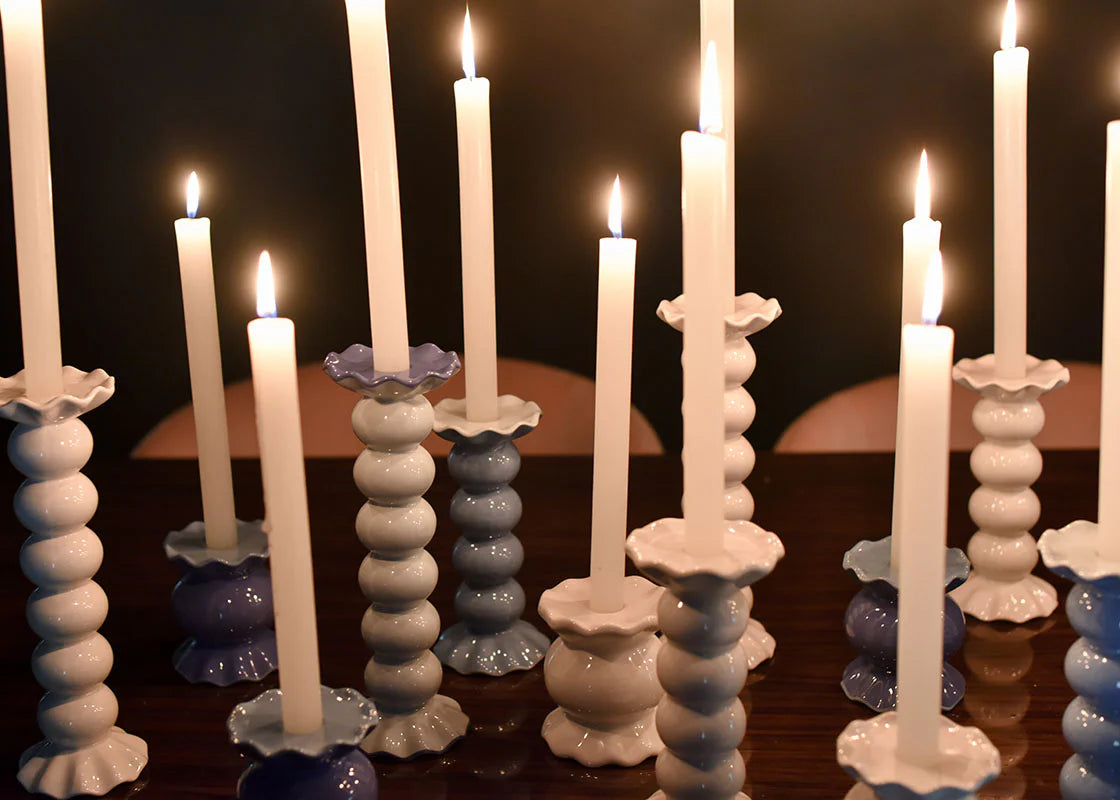 SMOKE LARGE RUFFLE KNOBBED CANDLE HOLDER