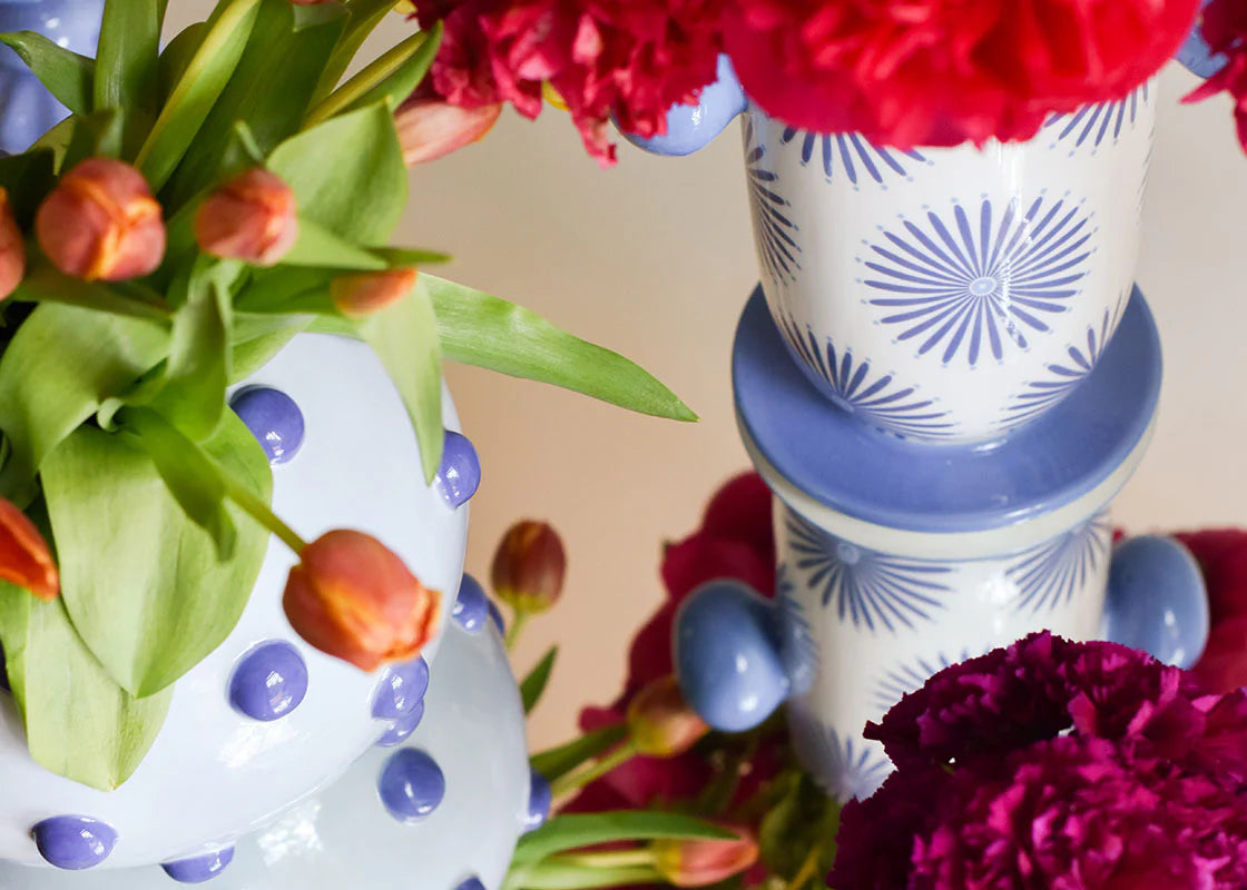 IRIS BLUE LARGE ROUND VASE WITH KNOBS