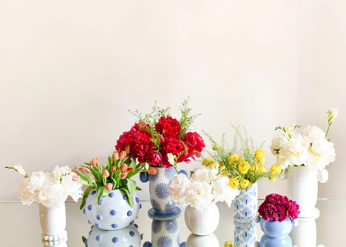 IRIS BLUE LARGE ROUND VASE WITH KNOBS