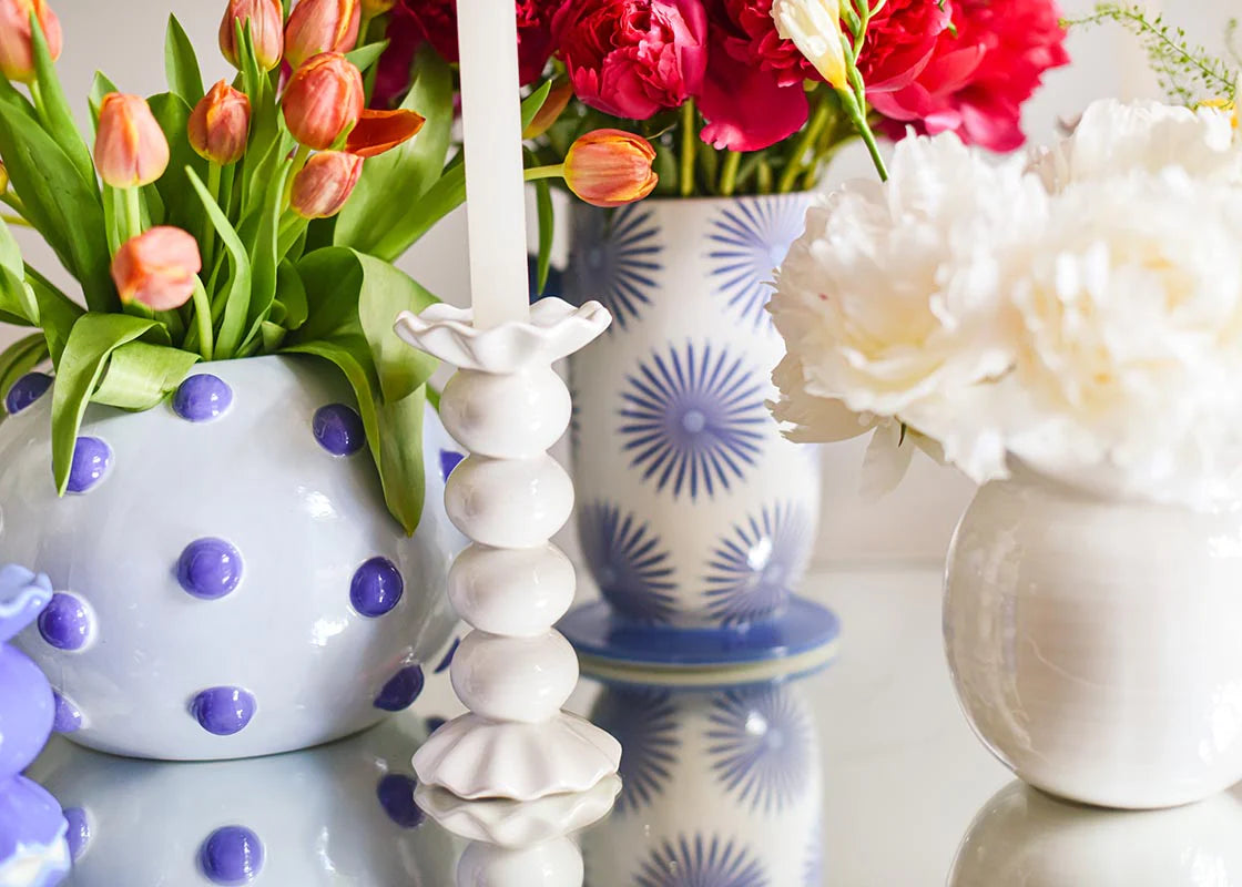 IRIS BLUE LARGE ROUND VASE WITH KNOBS