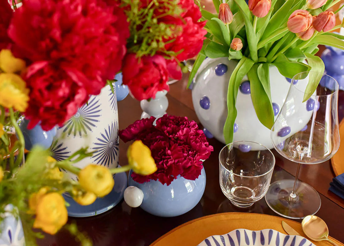 IRIS BLUE MEDIUM ROUND VASE WITH KNOB HANDLES