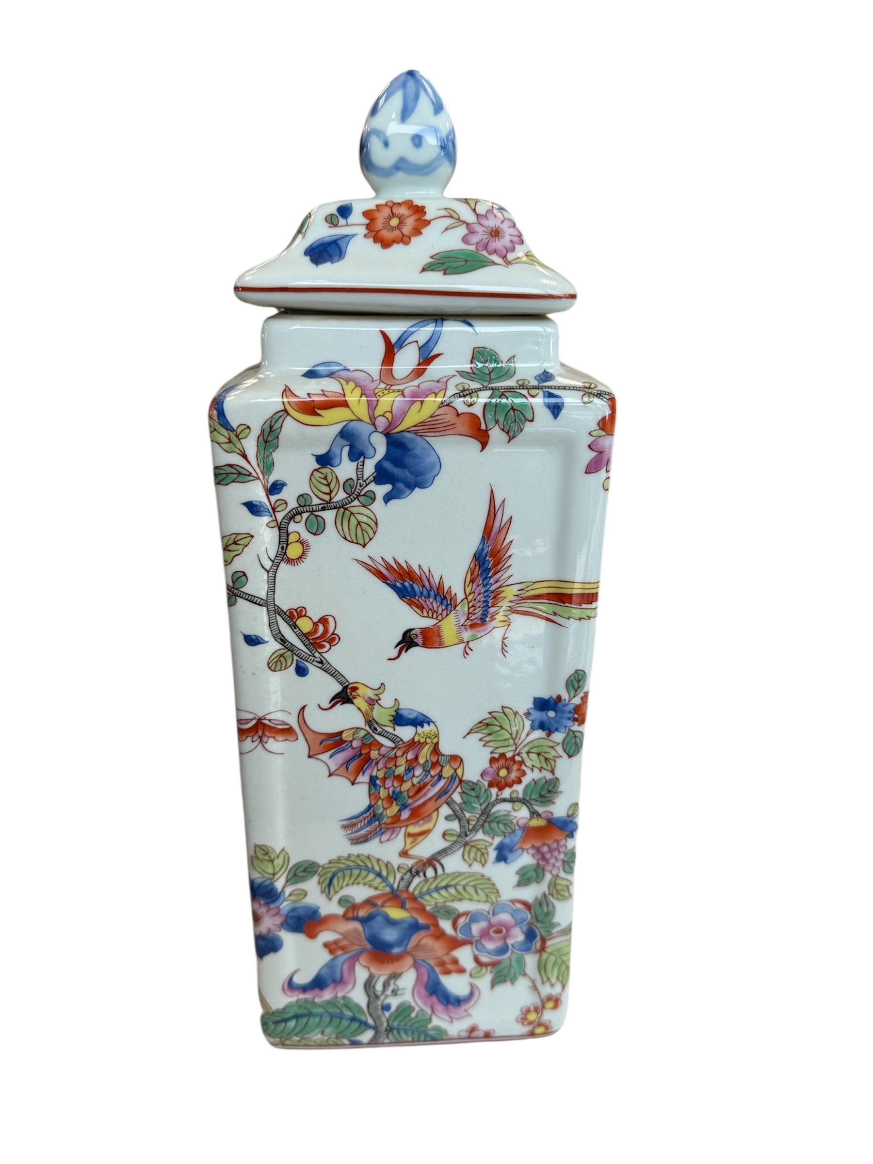 Blue and orange bird square Jar