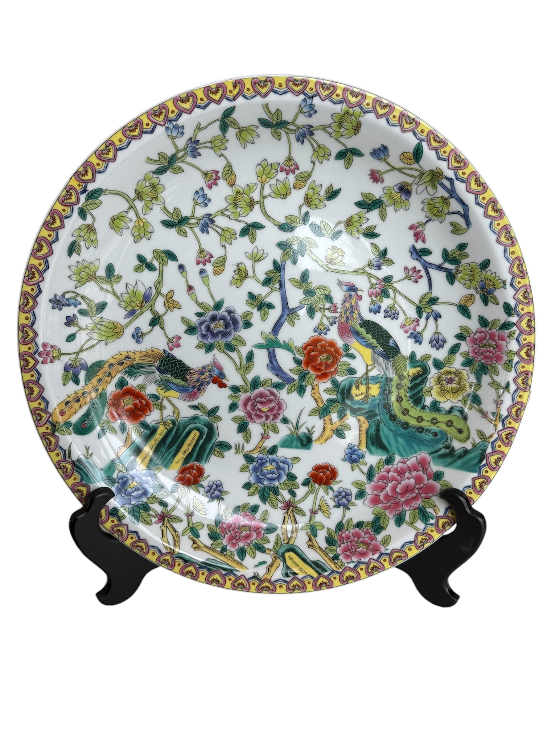 Green/Pink Peacock Plate with Stand