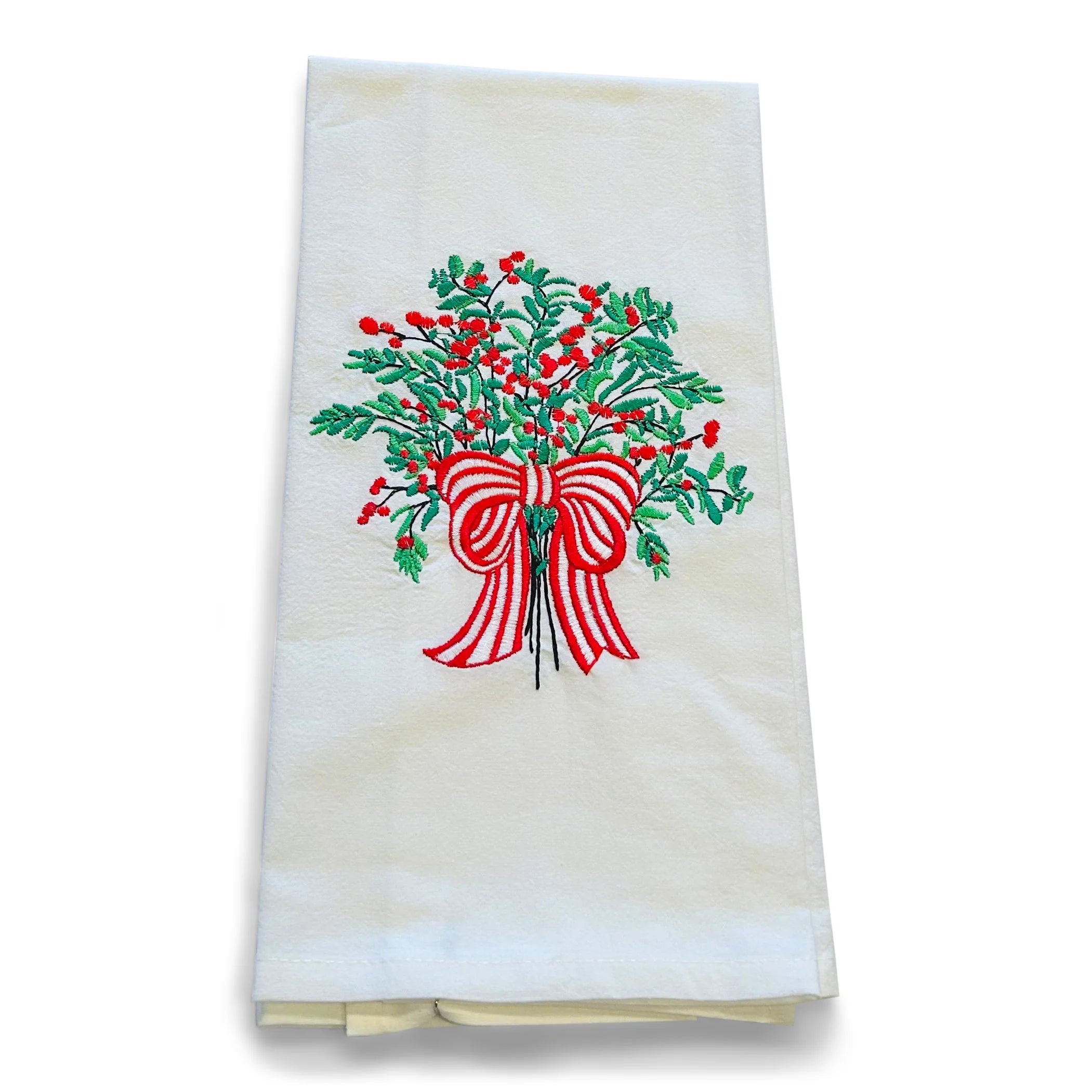 Red Berries in Red Bow on White Towel