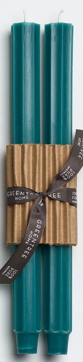 12" Fluted Church Taper Candles - Turquoise
