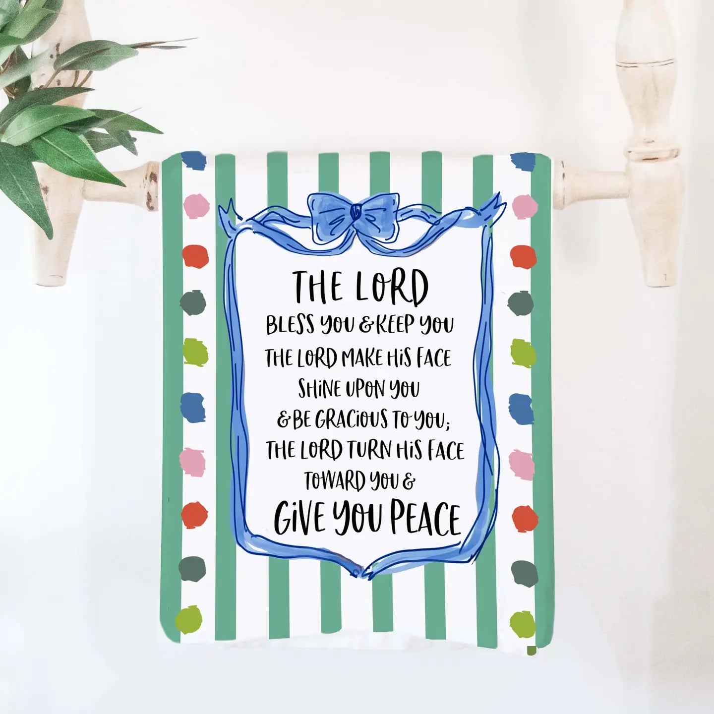 Bless You Bow Tea Towel with Dots/Stripes