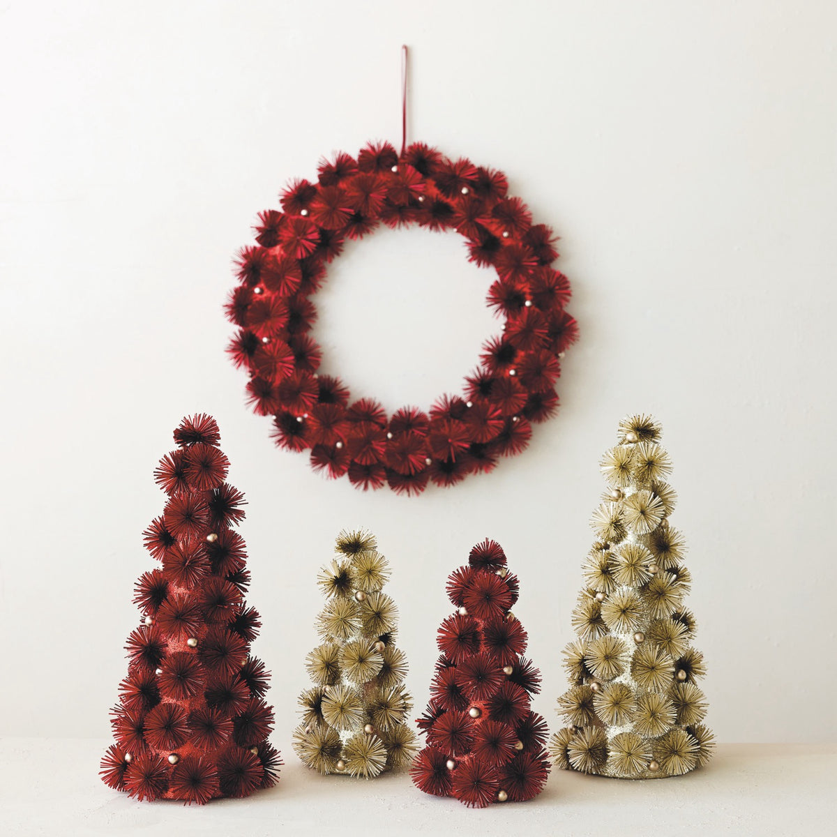 Antique Silver Tinsel Ball Tree with Glitter & Beads