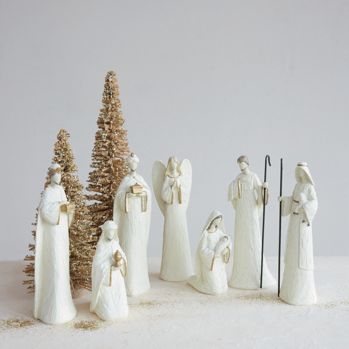 Brown and Gold Resin Nativity, Set of 7