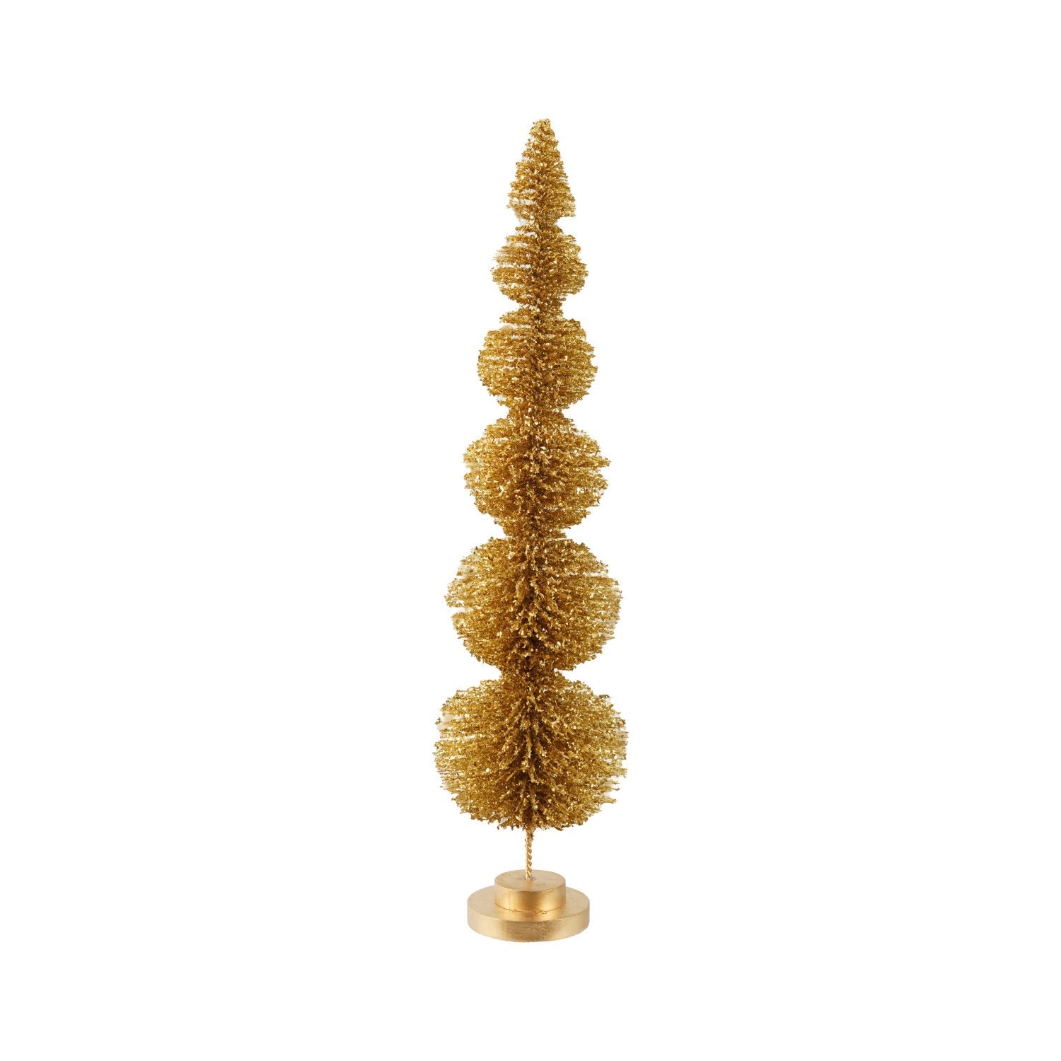 Gold Glitter Topiary Shaped Bottle Brush Tree with Wood Base