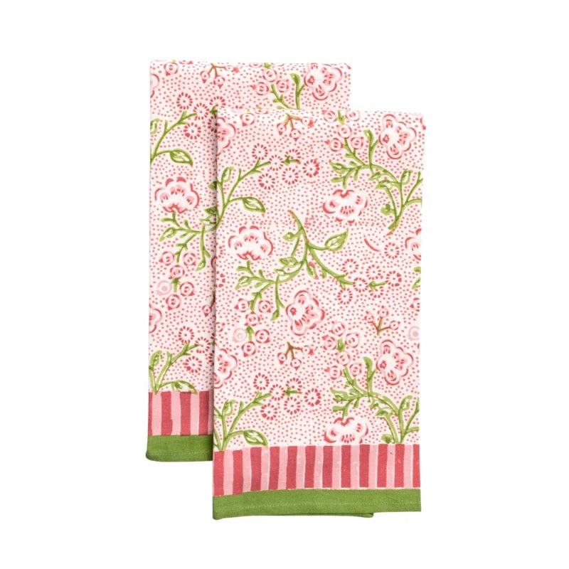Floral & Berries Pink & Green Tea Towel