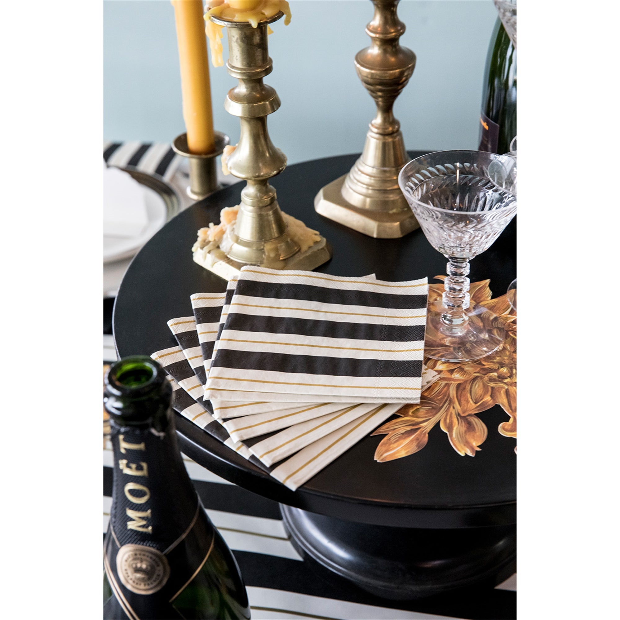 Black & Gold Awning Stripe Napkin