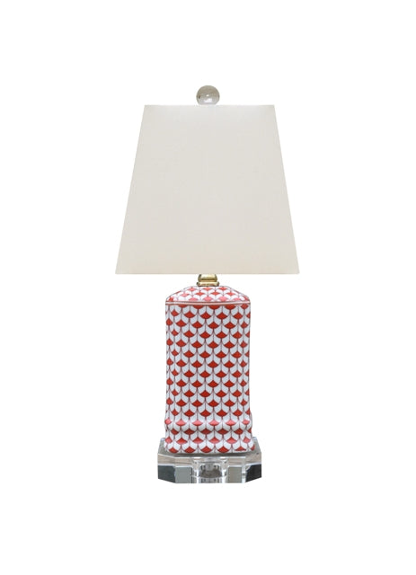 Red and White Porcelain Fish Scale Lamp with Acrylic Base