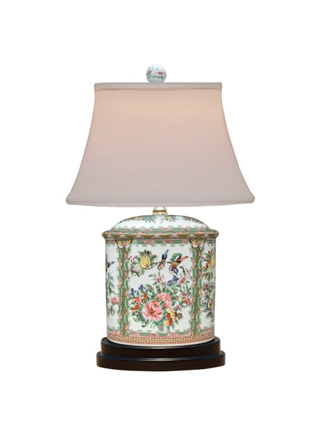 Porcelain Rose Medallion Oval Flat Jar Lamp