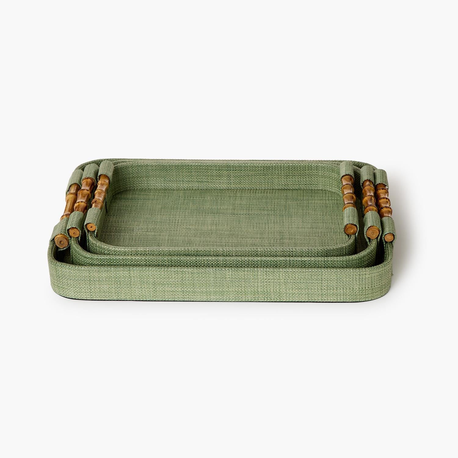 Monaco Green Faux Seagrass Decorative Rectangle Tray