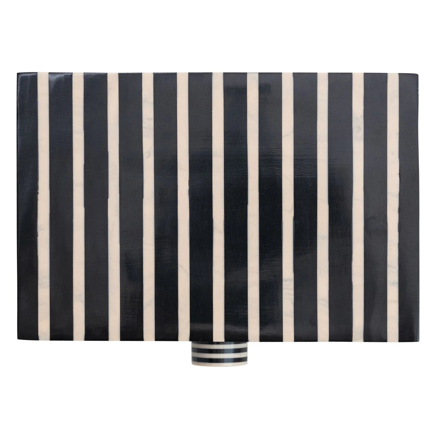 Black and white striped wooden box on a white background
