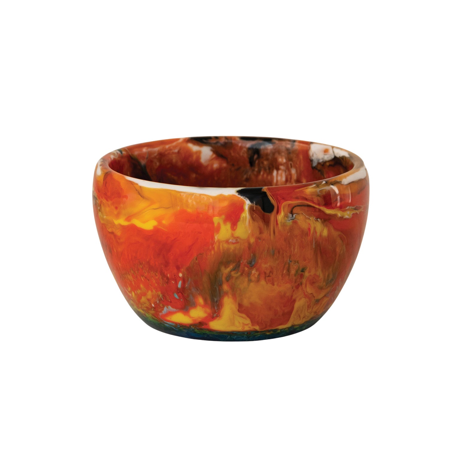Multicolored resin bowl on a white background