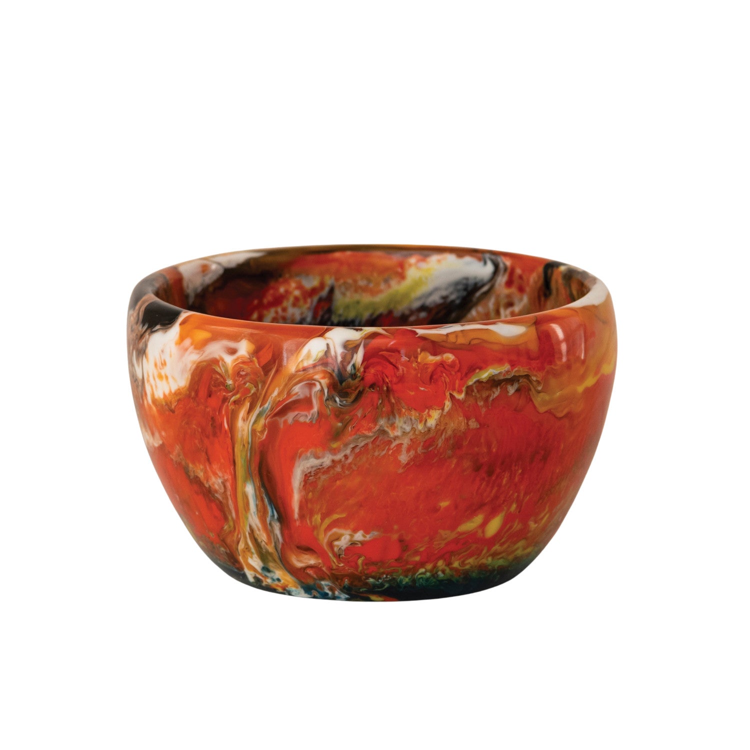 Multicolored resin bowl on a white background