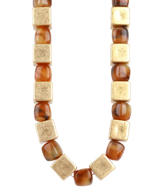 Metal Cube & Acrylic Bead Necklace