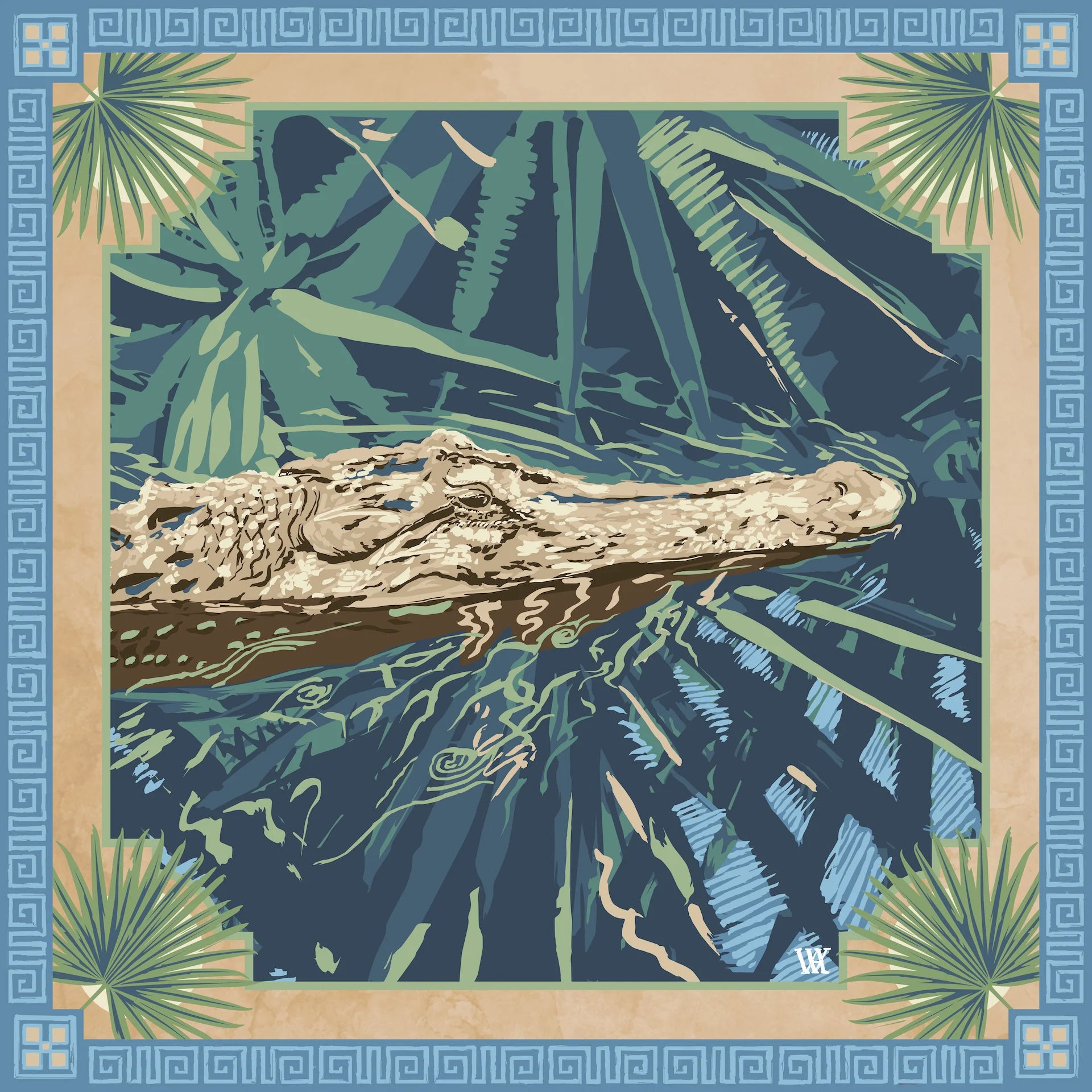Blue Ocmulgee Alligator Pocket Square