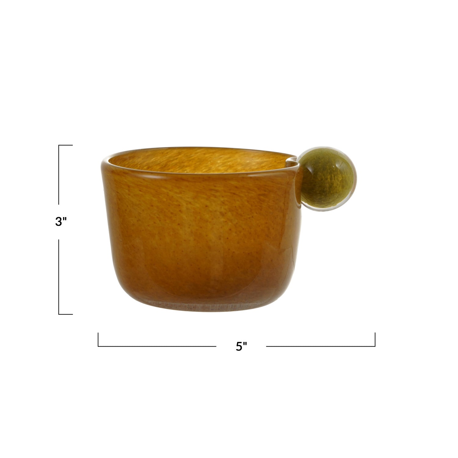 Brown glass container with a green knob on a white background
