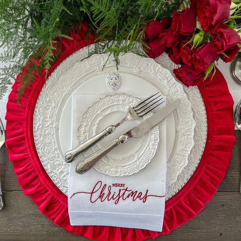 Velvet Red Round Ruffle Placemat | Set of 4