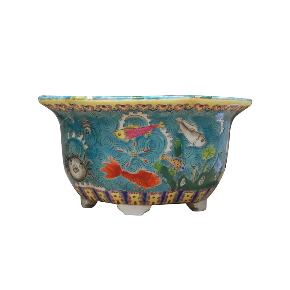 Porcelain Koi Pond Footed Cachepot