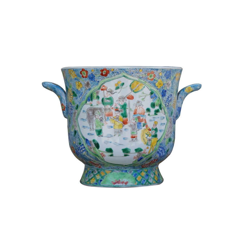 Porcelain Hand-Painted Oriental Garden Cachepot
