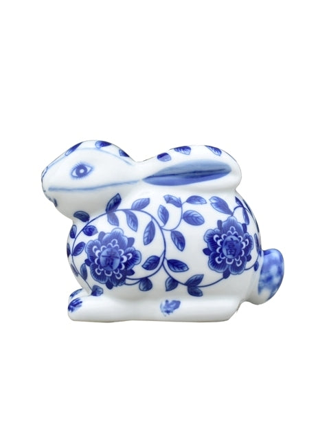 Blue and White Floral Porcelain Bunny