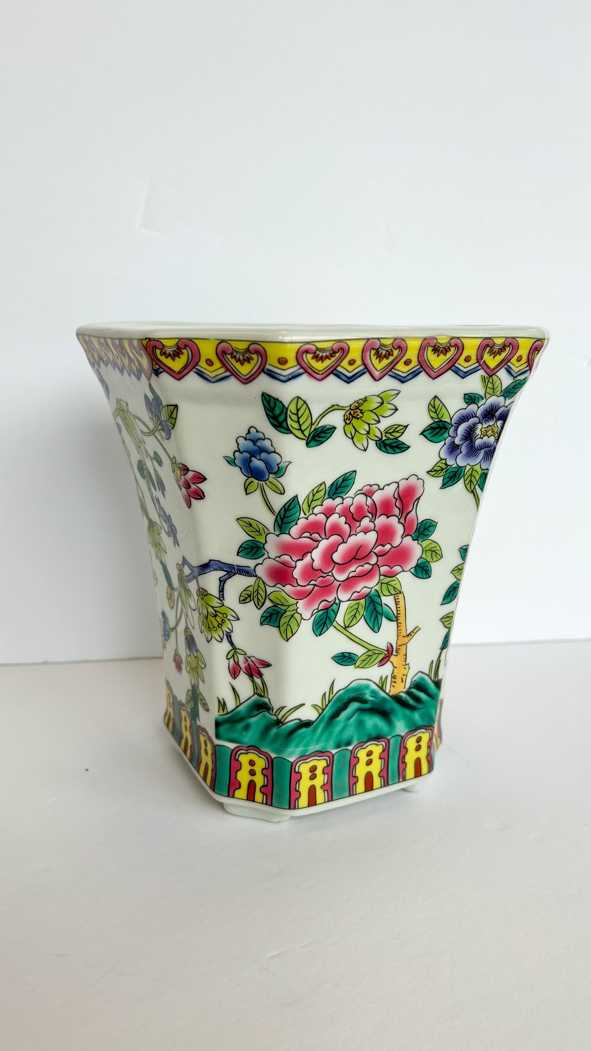 Green and Pink Floral Planter