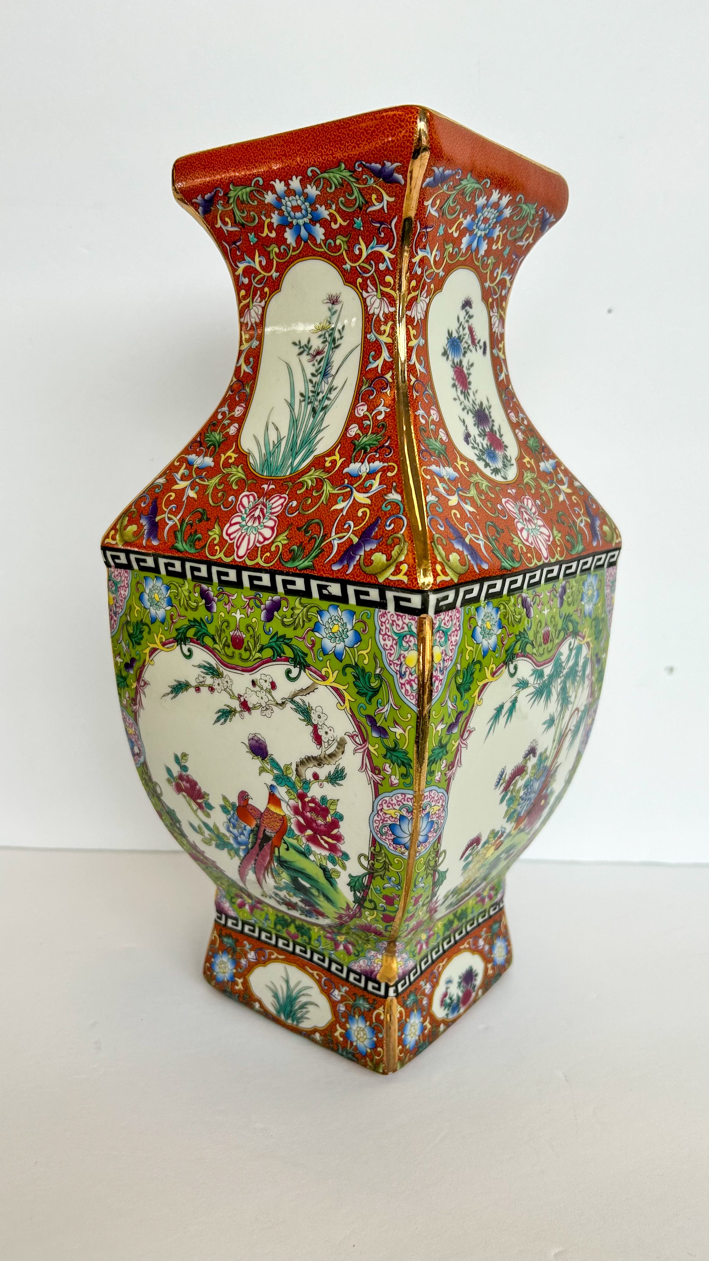 Green Square Medallion Porcelain Vase