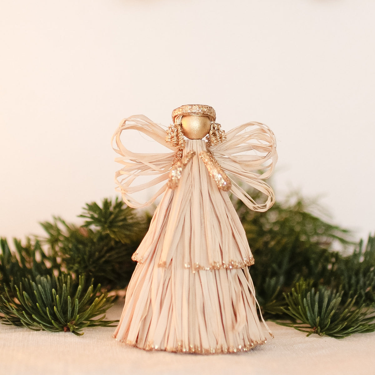 Raffia Straw Angel with Glitter Edge Ornament