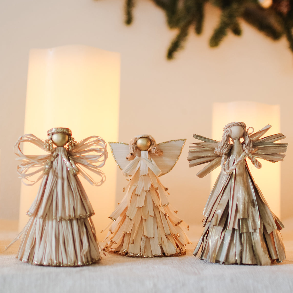 Raffia Straw Angel with Glitter Edge Ornament