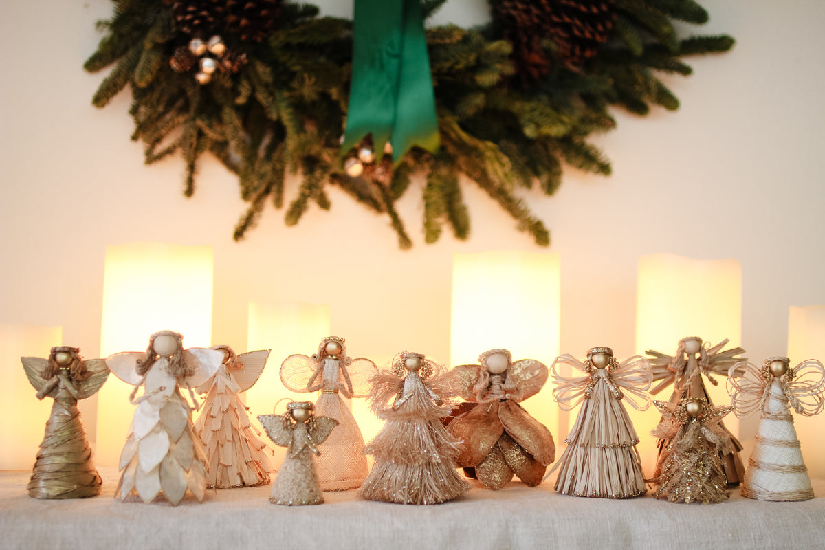 Raffia Straw Angel with Glitter Edge Ornament